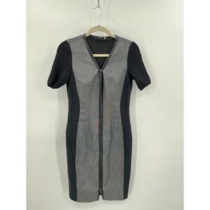 Elie Tahari Mila Grey Black Colorblock Zip Front Sheath Dress Size 6 NWOT